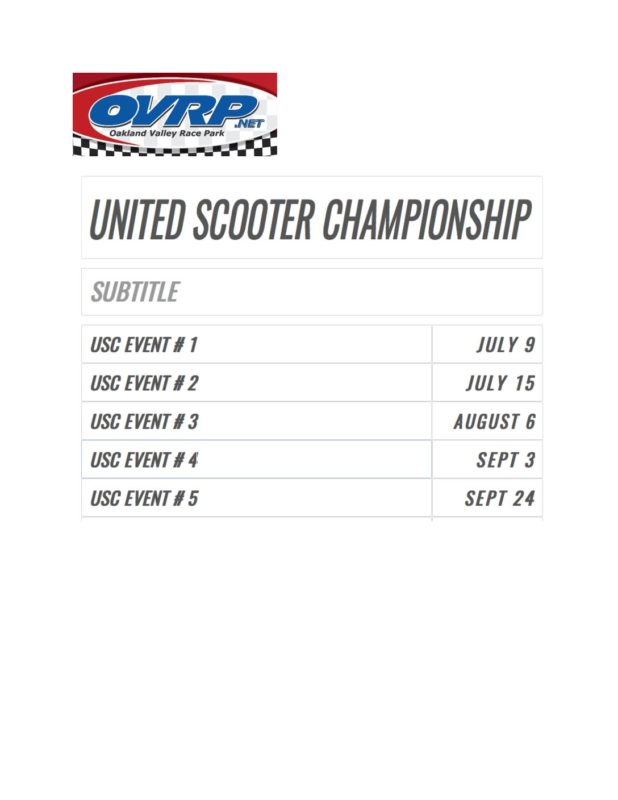Scooter Schedule – Oakland Valley Race Park