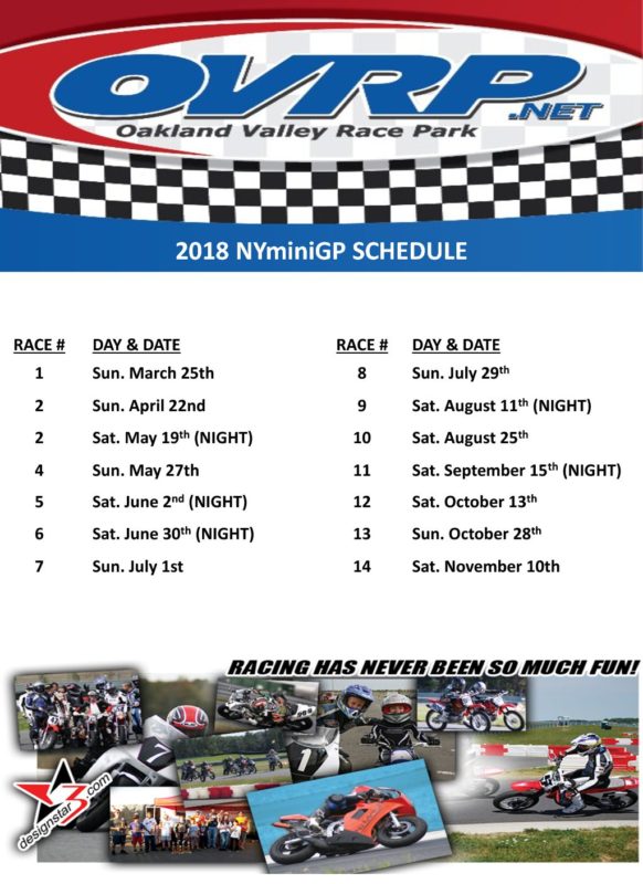MiniGP Racing schedule – Oakland Valley Race Park